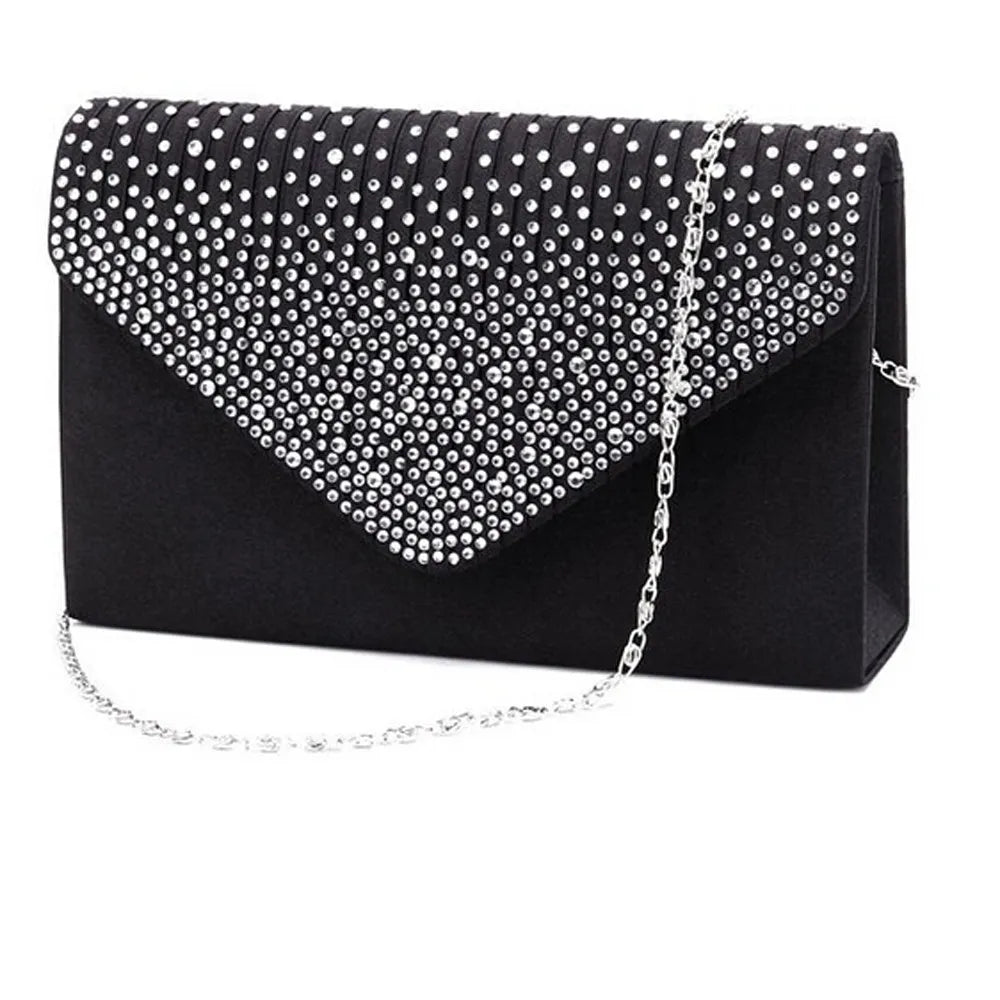 Ladies Satin Clutches Evening Bags Crystal Bling Handbags Wedding Party Purse Envelope Fashion Womens Bags Wallet Clutch Bag Hot