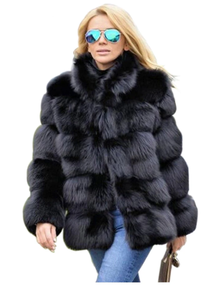 Fashion Thick Warm Winter Coat Woman Luxury Faux Fox Fur Coat Jackets Woman Stand Fur Collar Fake Fur Jacket Outerwears