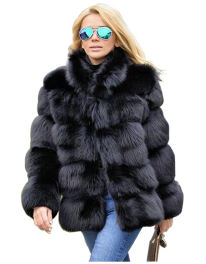 Fashion Thick Warm Winter Coat Woman Luxury Faux Fox Fur Coat Jackets Woman Stand Fur Collar Fake Fur Jacket Outerwears
