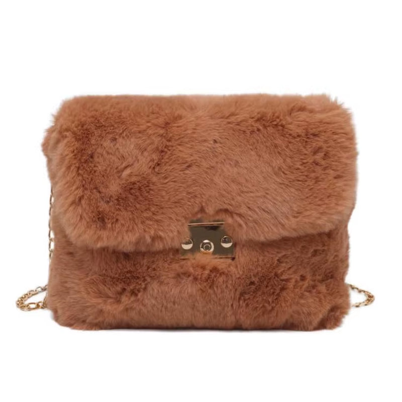 New Winter Plush Shoulder Bag Faux Fur Crossbody Bags for Women Chain Fashion Design Handbag Female Cross Body