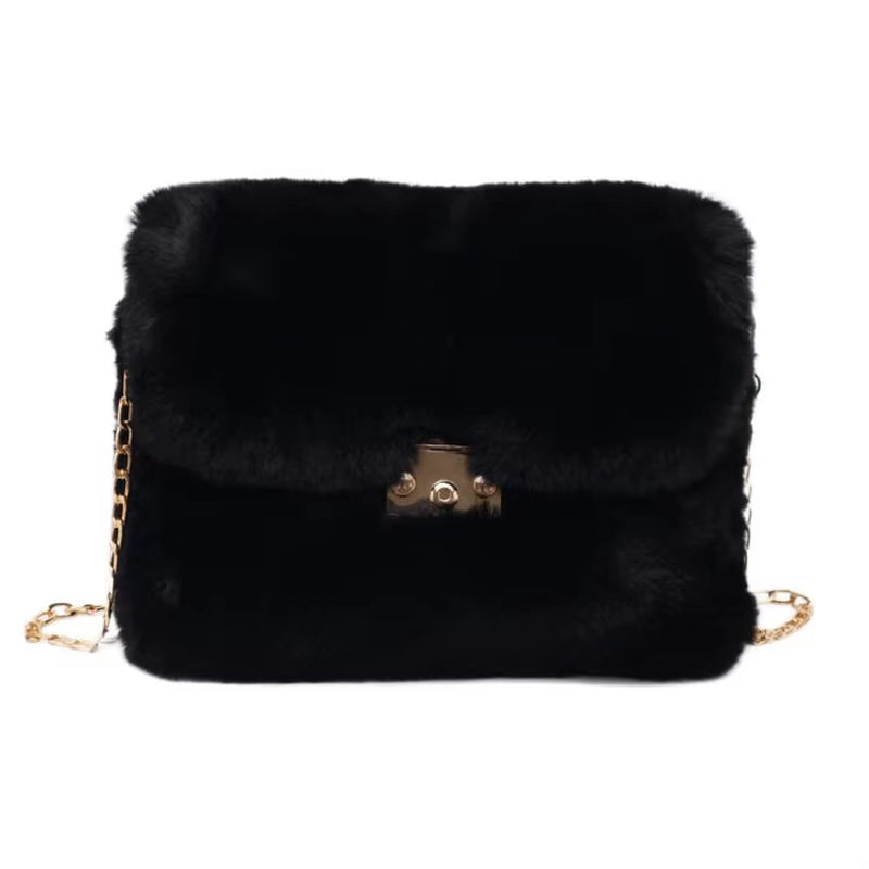 New Winter Plush Shoulder Bag Faux Fur Crossbody Bags for Women Chain Fashion Design Handbag Female Cross Body