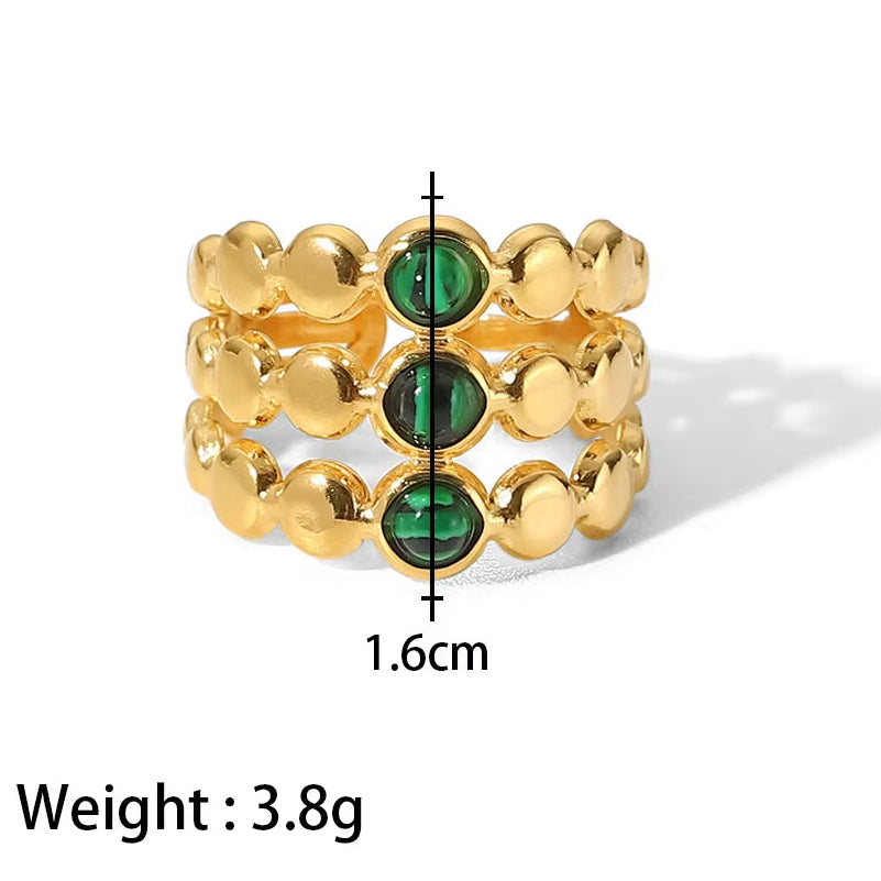 Uworld Vintage 18K Gold Malachite Statement Open Ring Waterproof 18K PVD Gold Plated Stainless Steel Bague Femme Acier Inoxydabl