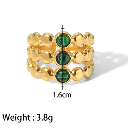 Uworld Vintage 18K Gold Malachite Statement Open Ring Waterproof 18K PVD Gold Plated Stainless Steel Bague Femme Acier Inoxydabl