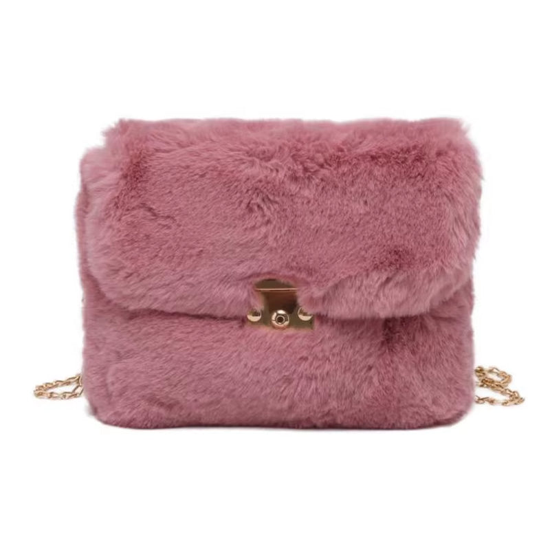 New Winter Plush Shoulder Bag Faux Fur Crossbody Bags for Women Chain Fashion Design Handbag Female Cross Body