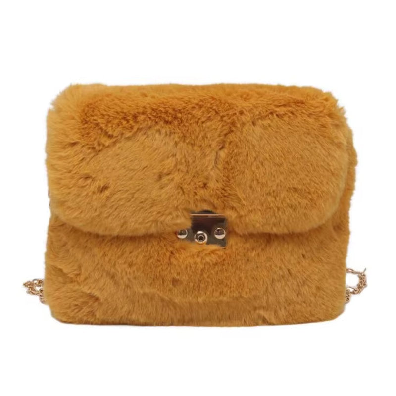 New Winter Plush Shoulder Bag Faux Fur Crossbody Bags for Women Chain Fashion Design Handbag Female Cross Body