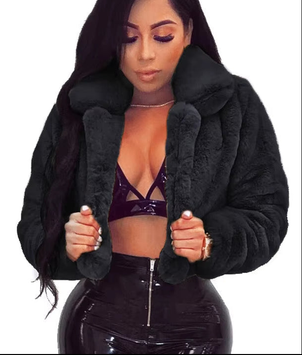 Fluffy Faux Fur Coats Jackets Women Furry Fake Fur Crop Jacket Turn down Collar Winter Warm Overcoat
