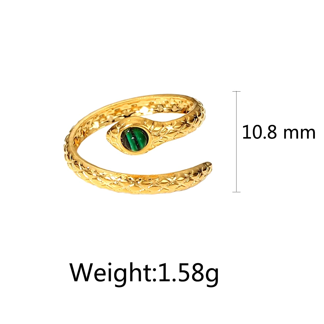 Uworld Vintage 18K Gold Malachite Statement Open Ring Waterproof 18K PVD Gold Plated Stainless Steel Bague Femme Acier Inoxydabl