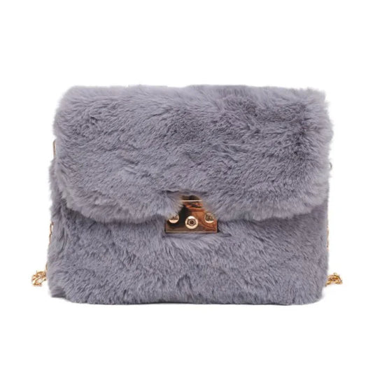 New Winter Plush Shoulder Bag Faux Fur Crossbody Bags for Women Chain Fashion Design Handbag Female Cross Body