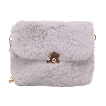 New Winter Plush Shoulder Bag Faux Fur Crossbody Bags for Women Chain Fashion Design Handbag Female Cross Body