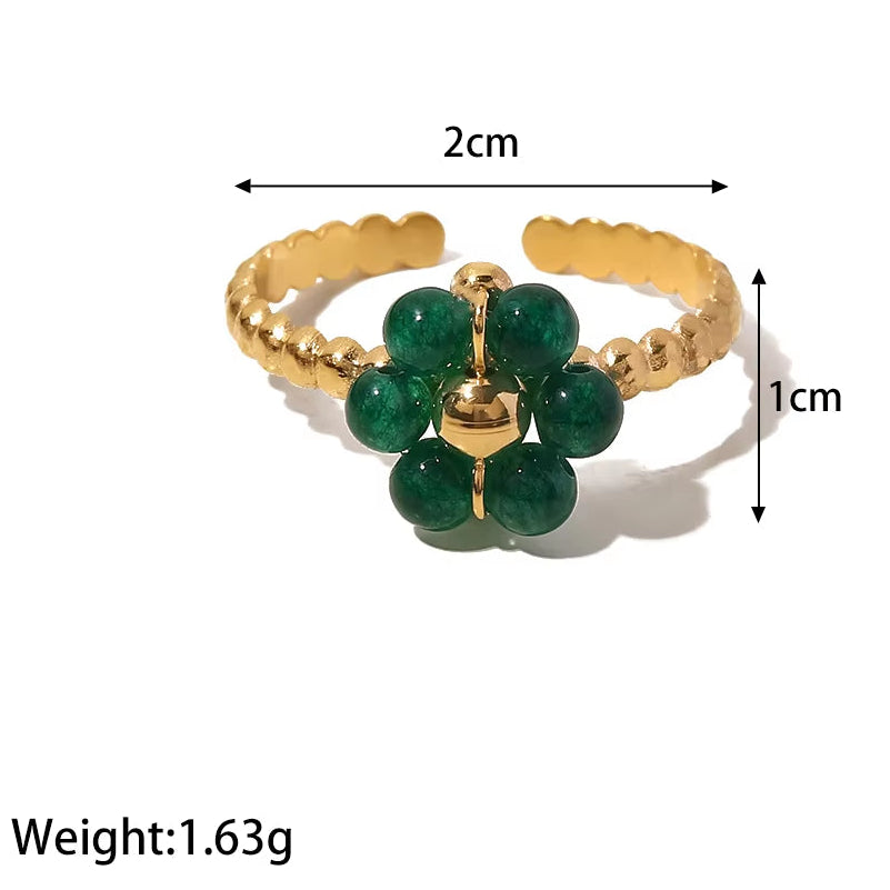 Uworld Vintage 18K Gold Malachite Statement Open Ring Waterproof 18K PVD Gold Plated Stainless Steel Bague Femme Acier Inoxydabl