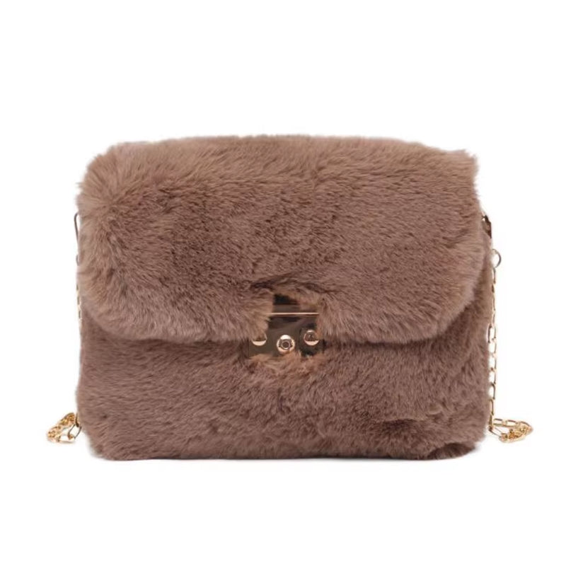 New Winter Plush Shoulder Bag Faux Fur Crossbody Bags for Women Chain Fashion Design Handbag Female Cross Body